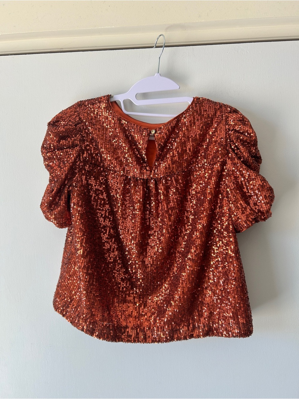 Anthropologie Copper Sequin Short-Sleeve Blouse - Picture 4 of 10